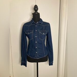 MNG Dark Blue Denim Button Down Shirt